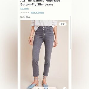 AG The Isabelle High-Rise Button-Fly Slim Straight Crop Jeans Grey Size 27 NWT
